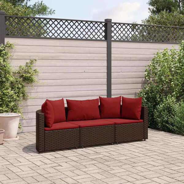 vidaXL 3 Piece Garden Sofa Set with Cushions Brown Poly Rattan