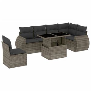 vidaXL 7 Piece Garden Sofa Set with Cushions Grey Poly Rattan