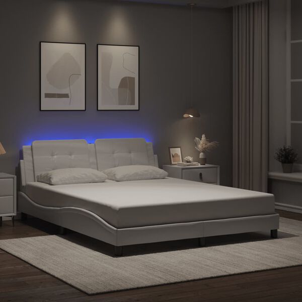 vidaXL Bed Frame with LED without Mattress "Zadar" White 152x203 cm