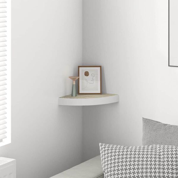 vidaXL Wall Corner Shelf Oak and White 25x25x3.8 cm MDF