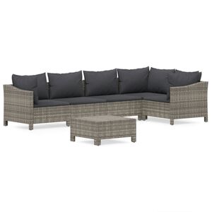 vidaXL 6 Piece Garden Lounge Set with Cushions Grey Poly Rattan