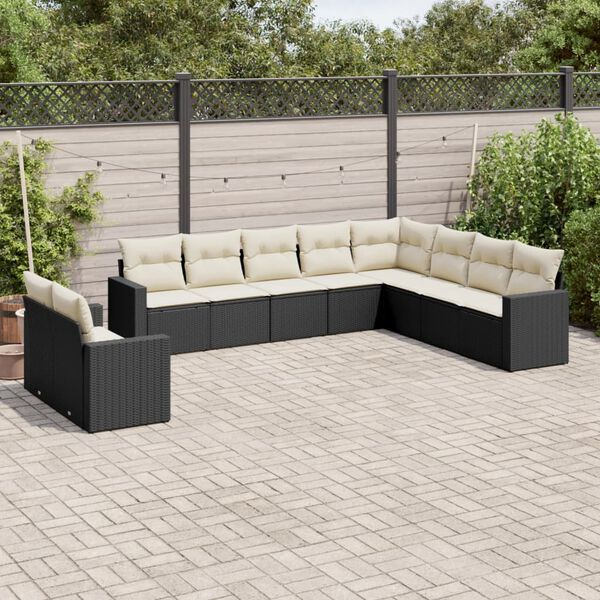 vidaXL 10 Piece Garden Sofa Set with Cushions Black Poly Rattan