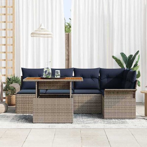 vidaXL Garden Sofa Set 6 pcs Grey and navy blue 100 x 55 x 73 cm