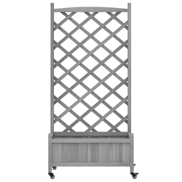 vidaXL Planter with Trellis and Wheels Grey Solid Wood Fir