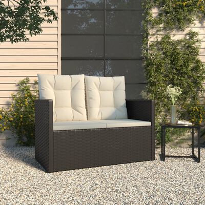 vidaXL Garden Bench with Cushions Black 105 cm Poly Rattan