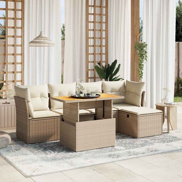 vidaXL 6 Piece Garden Sofa Set with Cushions Beige Poly Rattan