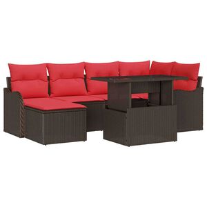 vidaXL Garden Sofa Set with Cushion 7 pcs Brown Poly rattan
