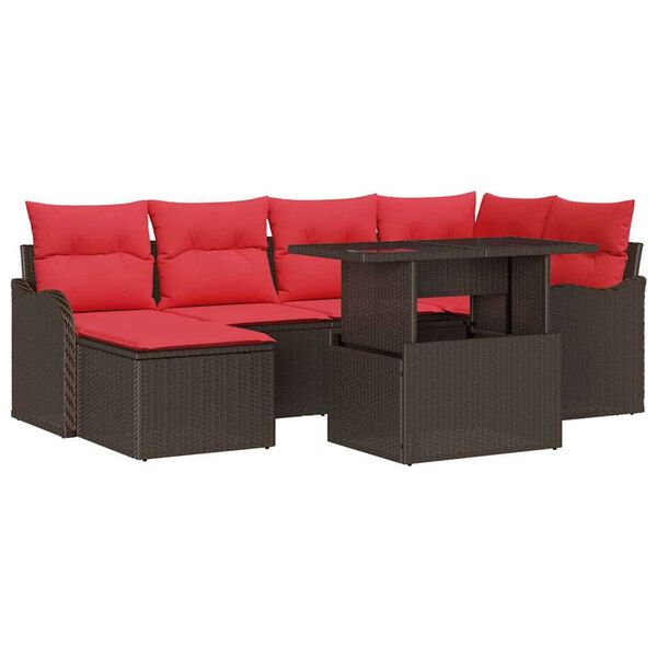 vidaXL Garden Sofa Set with Cushion 7 pcs Brown Poly rattan