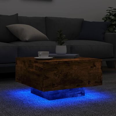 vidaXL Coffee Table with LED Lights Smoked Oak 55x55x31 cm