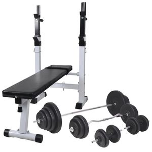vidaXL Workout Bench with Weight Rack, Barbell and Dumbbell Set 120 kg