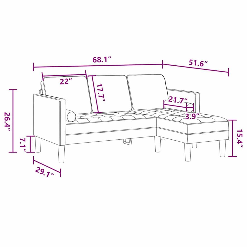 vidaXL Sofa Set Black 173 x 131 x 67 cm Fabric