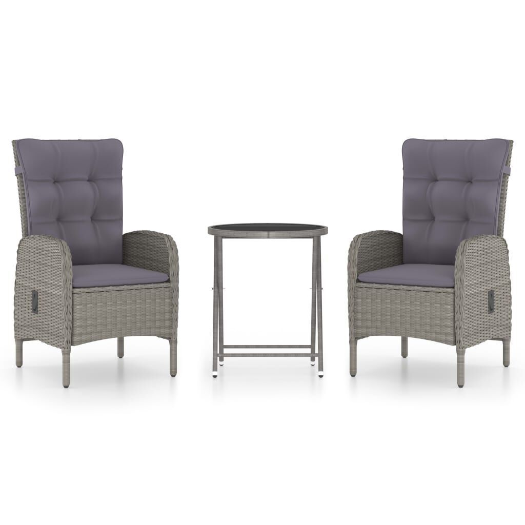 vidaXL 3 Piece Garden Bistro Set Poly Rattan and Glass Grey