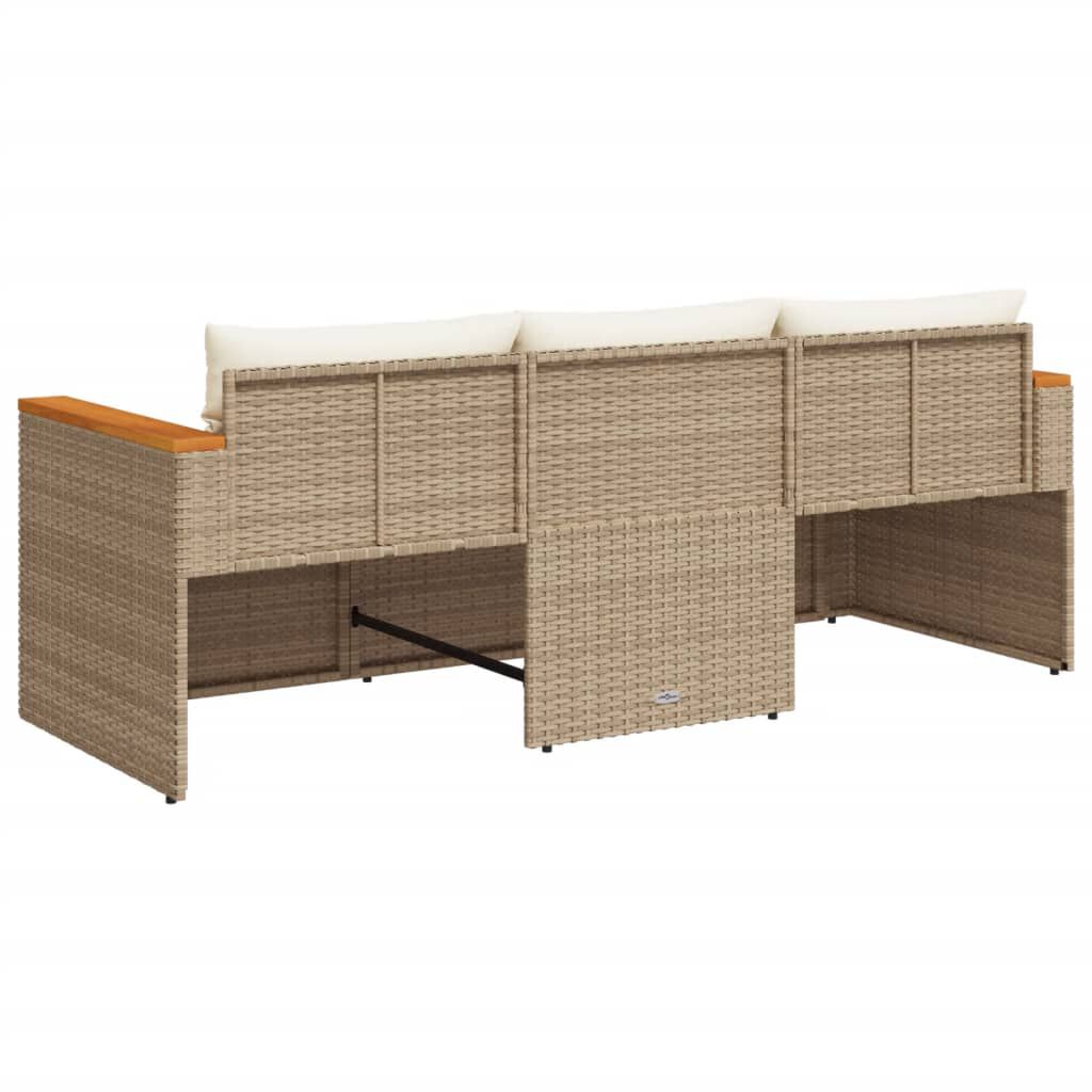 vidaXL Garden Sofa with Cushions 3-Seater Beige Poly Rattan