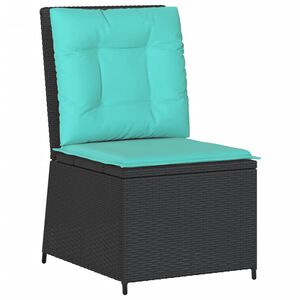 vidaXL Reclining Garden Sofa with Cushions Black Poly Rattan