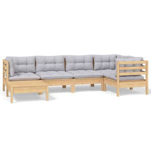 vidaXL 6 Piece Garden Lounge Set with Grey Cushions Solid Pinewood