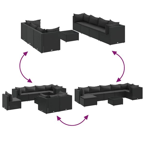vidaXL 8 Piece Garden Lounge Set with Cushions Black Poly Rattan