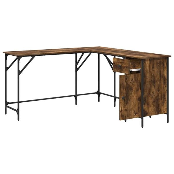 vidaXL Desk Smoked Oak 141x141x75 cm Engineered Wood