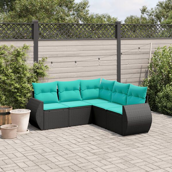 vidaXL 5 Piece Garden Sofa Set with Cushions Black Poly Rattan