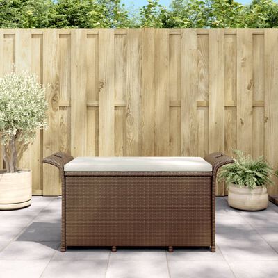 vidaXL Garden Bench with Cushion Brown 116x46x57 cm Poly Rattan