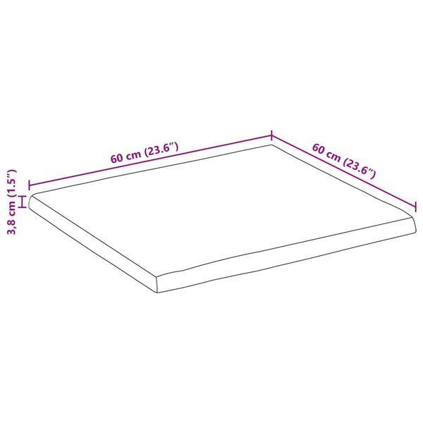vidaXL Table Top 60x60x3.8 cm Rectangular Solid Wood Acacia Live Edge