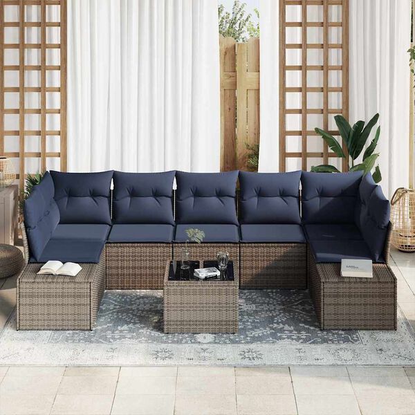 vidaXL Sofa Set with Cushion 8 pcs Grey Poly Rattan