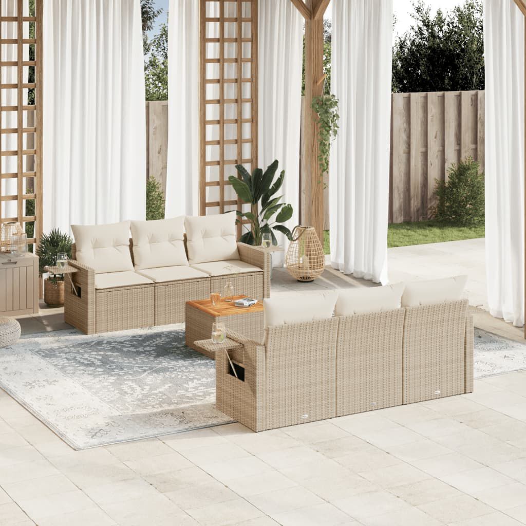 vidaXL 7 Piece Garden Sofa Set with Cushions Beige Poly Rattan