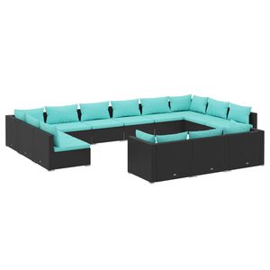 vidaXL 13 Piece Garden Lounge Set with Cushions Black Poly Rattan