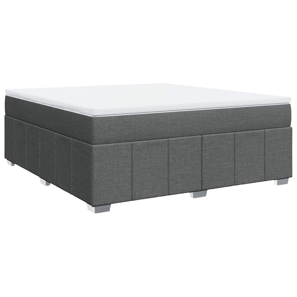 vidaXL Box Spring Bed with Mattress Dark Grey King Fabric