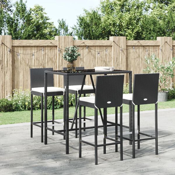 vidaXL 5 Piece Outdoor Bar Set with Cushions Black Poly Rattan