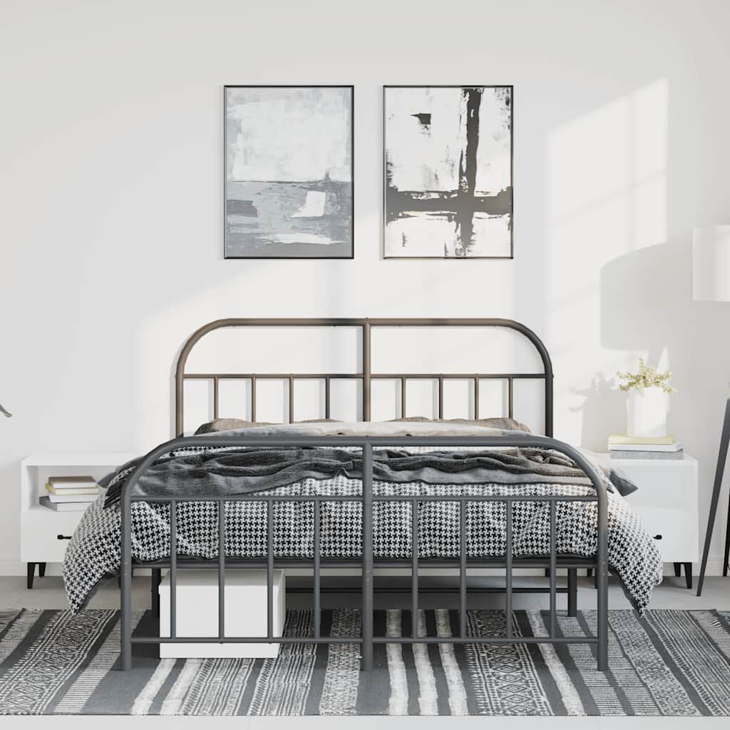 vidaXL Metal Bed Frame without Mattress with Footboard Black 150x200cm