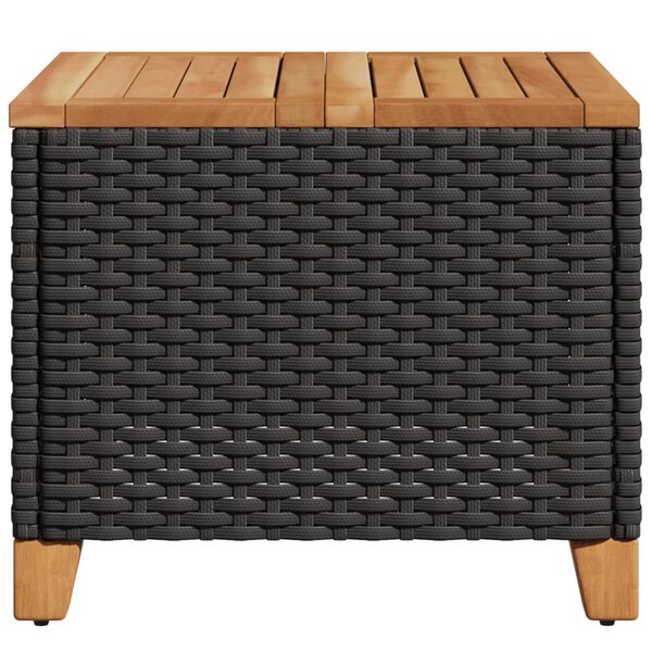 vidaXL Garden Table Black 45x45x37 cm Poly Rattan Acacia Wood