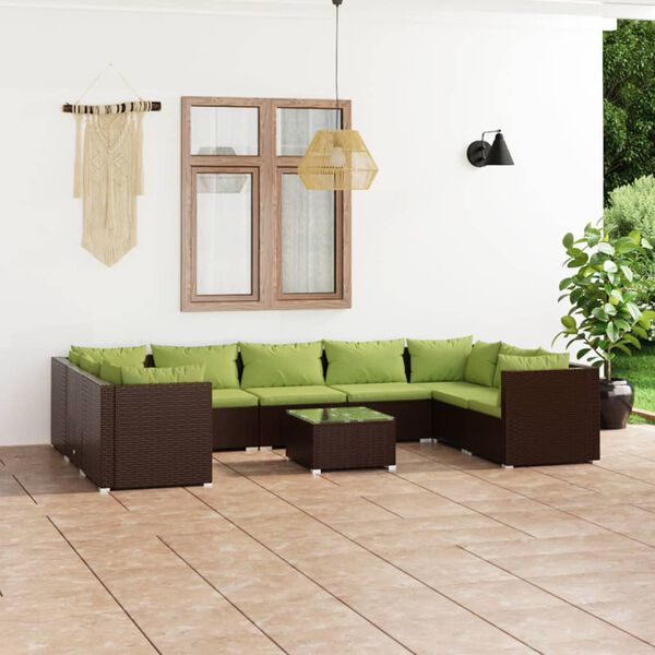 vidaXL 10 Piece Garden Lounge Set with Cushions Poly Rattan Brown