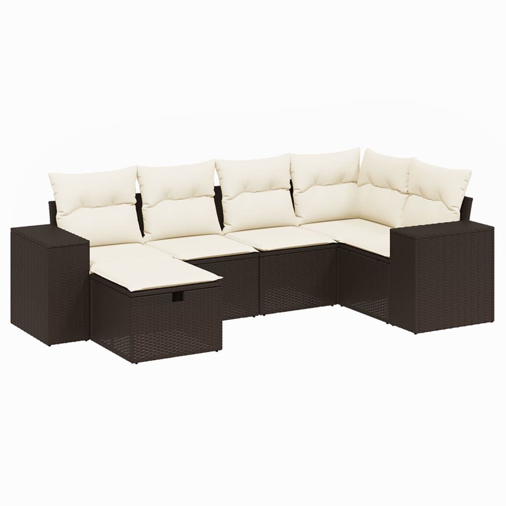 vidaXL 6 Piece Garden Sofa Set with Cushions Brown Poly Rattan