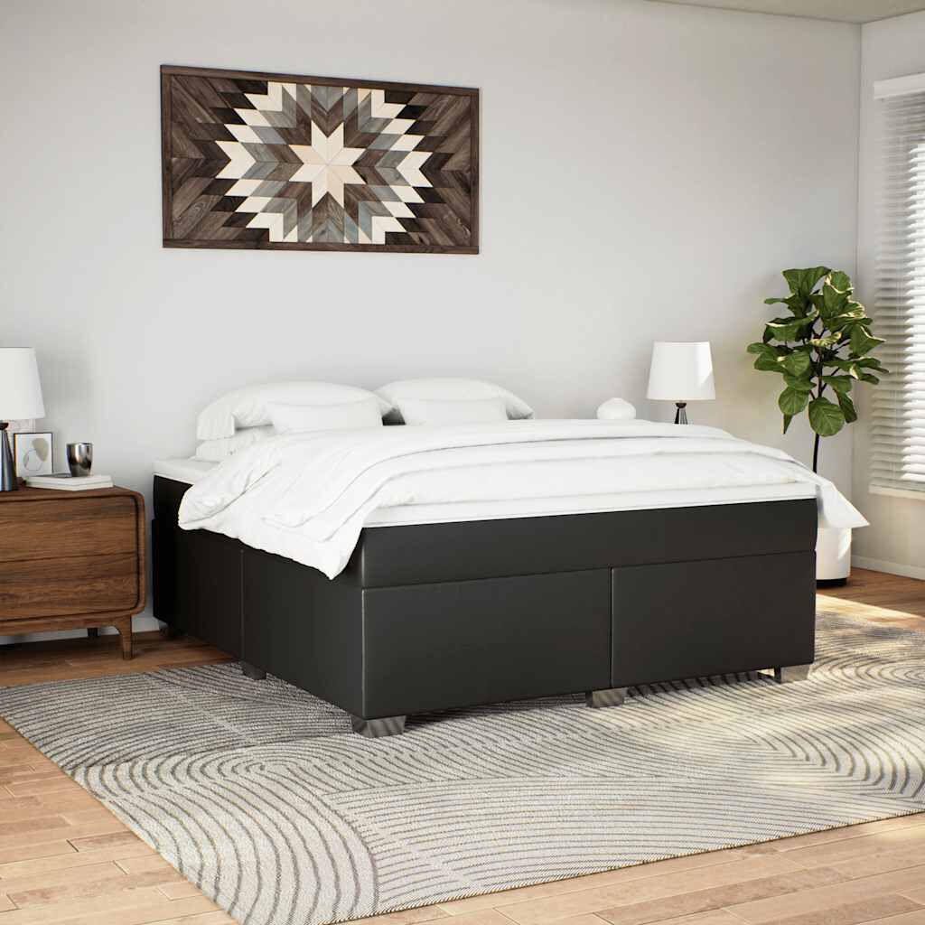 vidaXL Box Spring Bed with Mattress Black California King Faux Leather