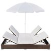 vidaXL Outdoor Lounge Bed with Umbrella Poly Rattan Brown