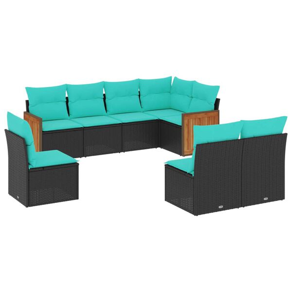vidaXL 8 Piece Garden Sofa Set with Cushions Black Poly Rattan
