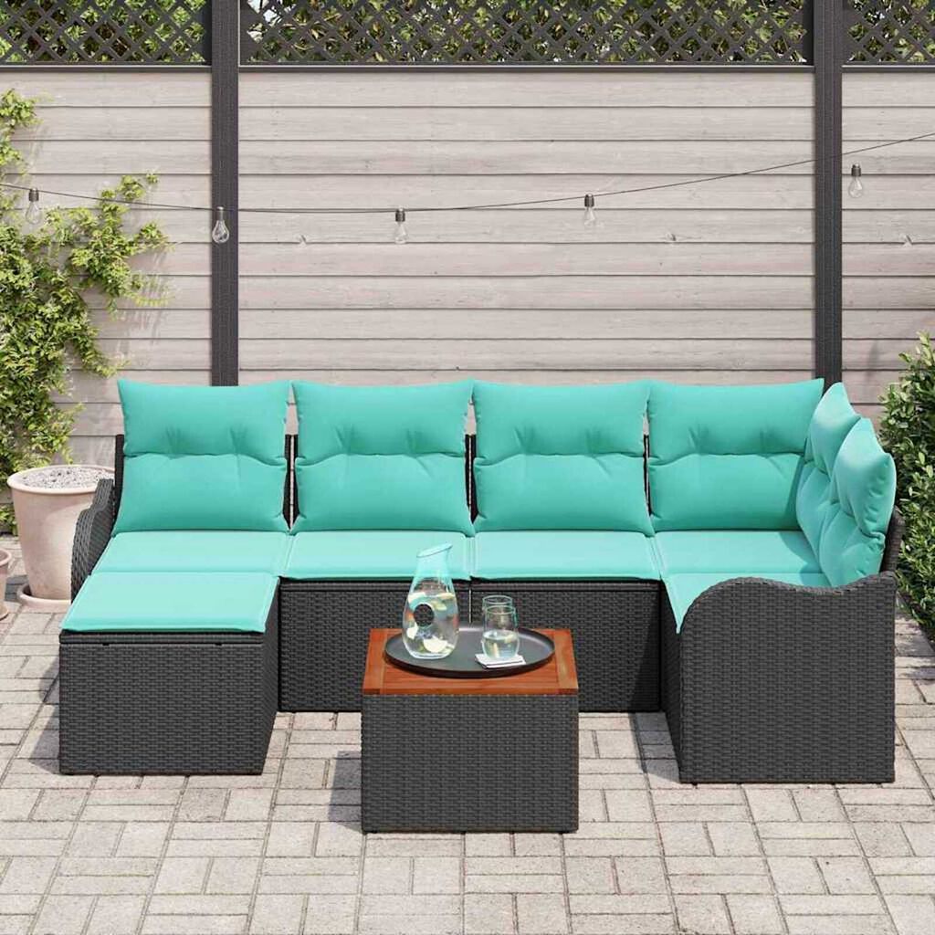 vidaXL Garden Sofa Set 7 pcs Black and turquoise