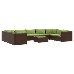 vidaXL 10 Piece Garden Lounge Set with Cushions Poly Rattan Brown