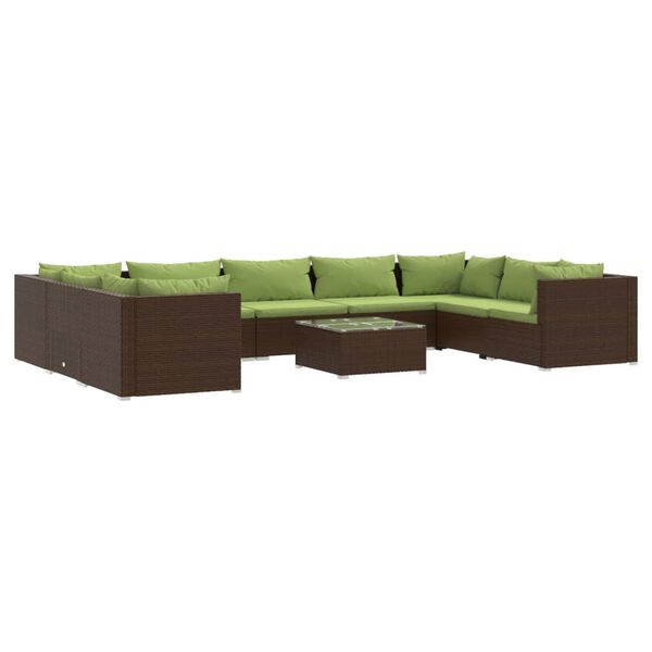 vidaXL 10 Piece Garden Lounge Set with Cushions Poly Rattan Brown