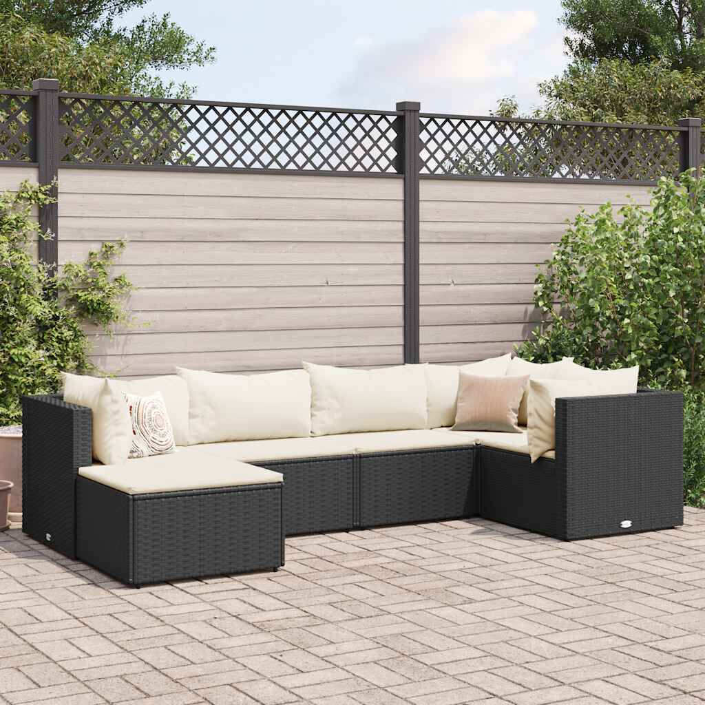 vidaXL 6 Piece Garden Lounge Set with Cushions Black Poly Rattan