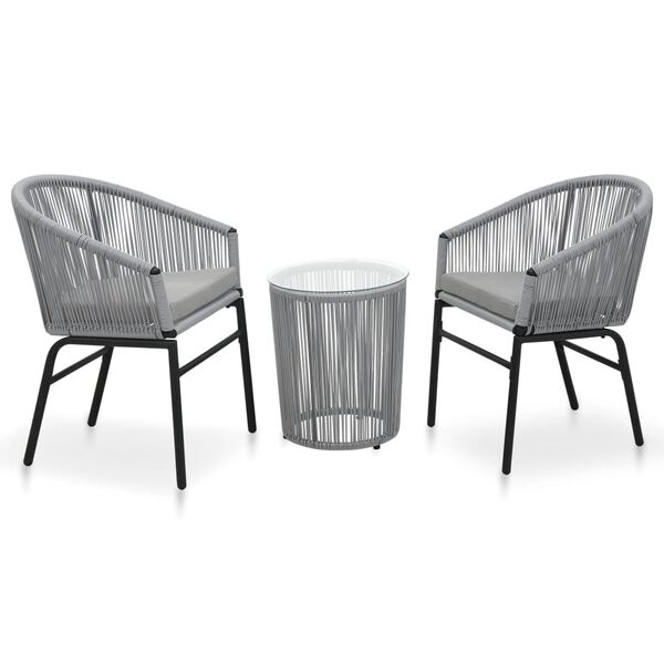 vidaXL 3 Piece Bistro Set with Cushions PE Rattan Grey