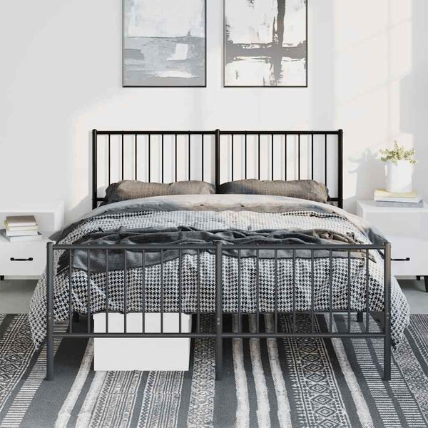 vidaXL Metal Bed Frame without Mattress with Footboard Black 135x190cm