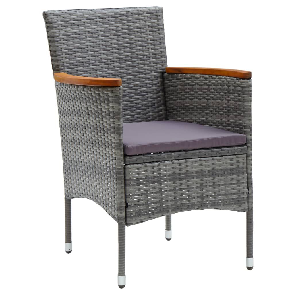vidaXL 3 Piece Garden Bistro Set Poly Rattan and Tempered Glass Grey