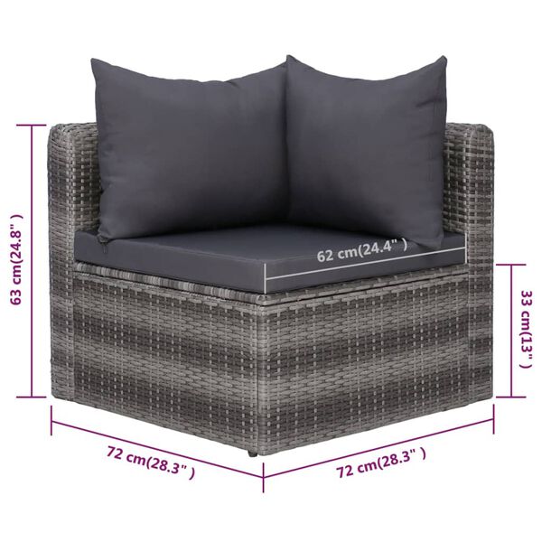 vidaXL 9 Piece Garden Lounge Set with Cushions Poly Rattan Grey