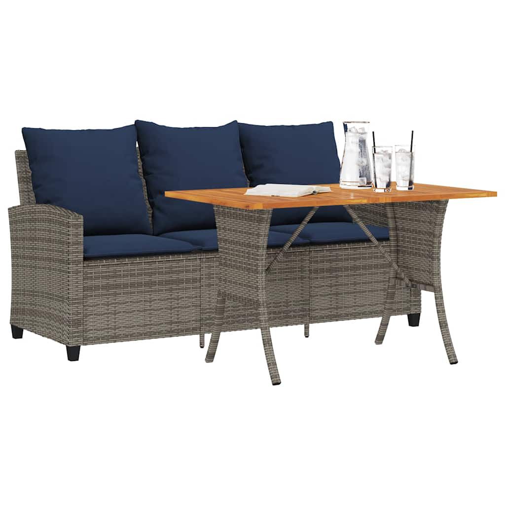 vidaXL Garden Sofa 3-Seater with Cushions&Table Grey Poly Rattan