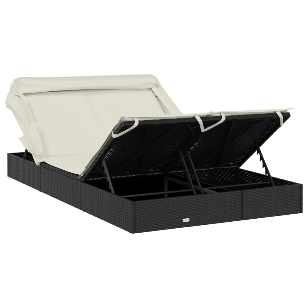 vidaXL 2-Person Sunbed with Foldable Roof Black 213x118x97 cm Poly Rattan