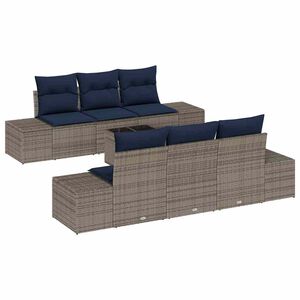 vidaXL Garden Sofa Set with Cushion 7 pcs Grey Poly Rattan
