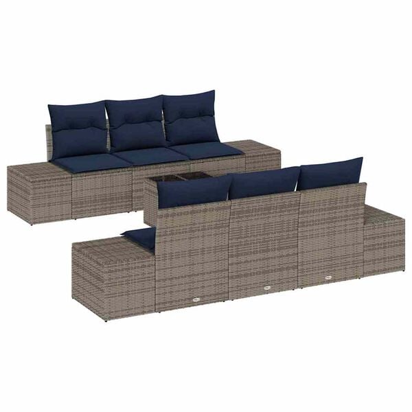 vidaXL Garden Sofa Set with Cushion 7 pcs Grey Poly Rattan