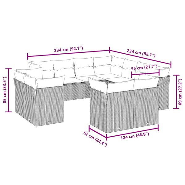 vidaXL 11 Piece Garden Sofa Set with Cushions Black Poly Rattan