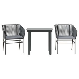 vidaXL 3 Piece Garden Dining Set with Cushions Black Poly Rattan Glass